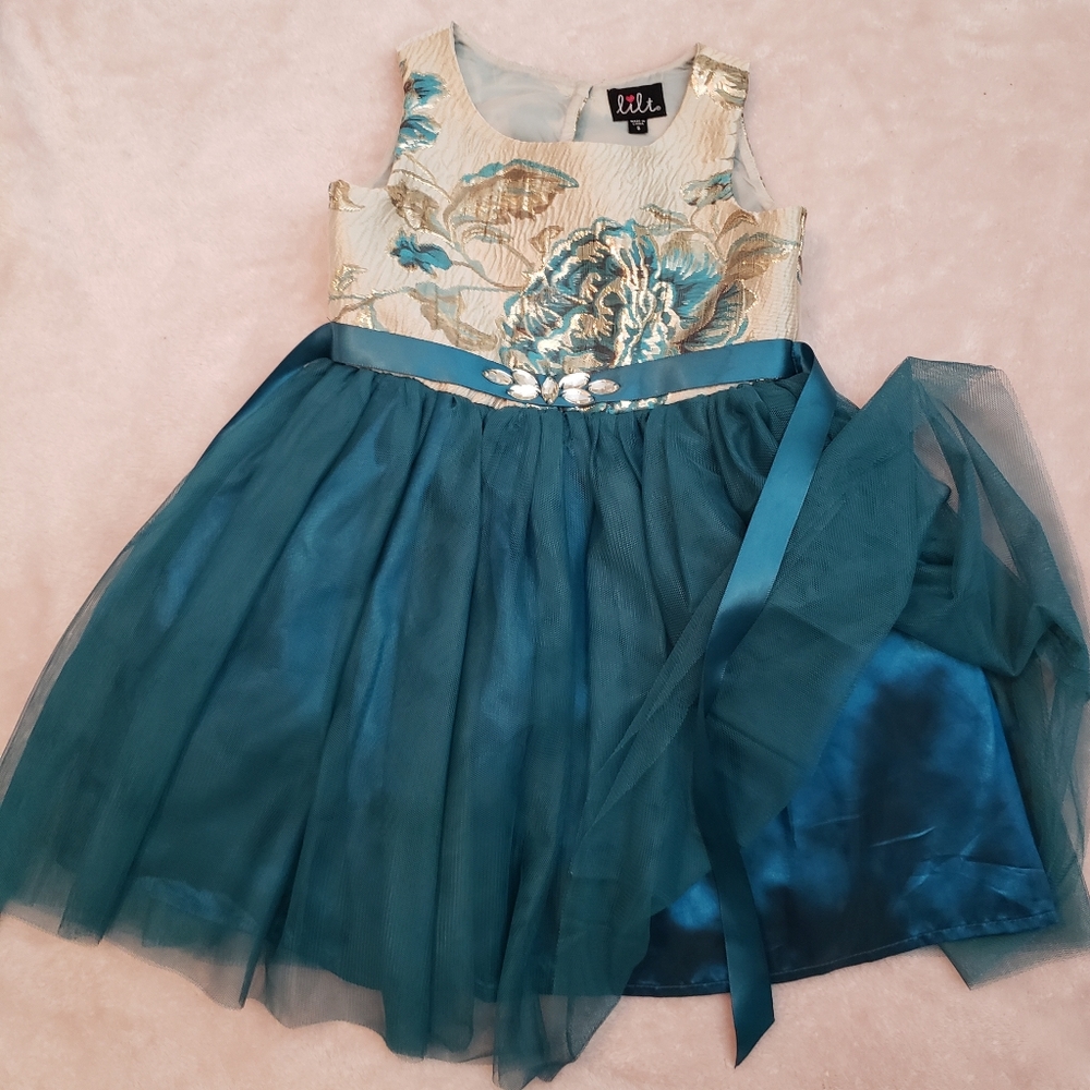Lilt Christmas Dress, sz 5, Gold and Teal